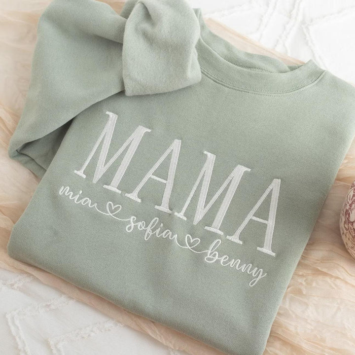 Sweat-shirt pour maman brodé sur mesure avec les prénoms des enfants
