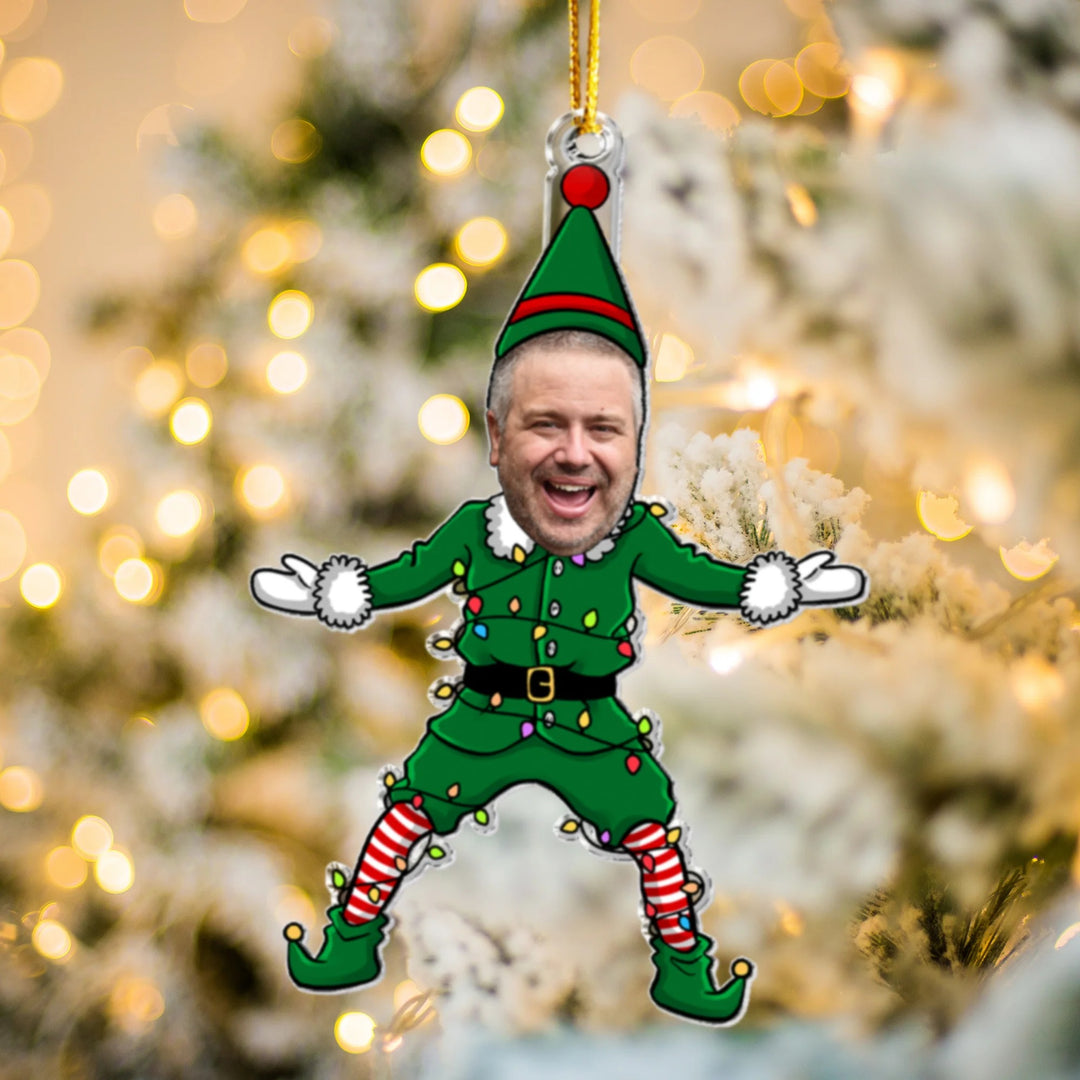 Famille d'elfes drôles - Ornement photo personnalisé en acrylique