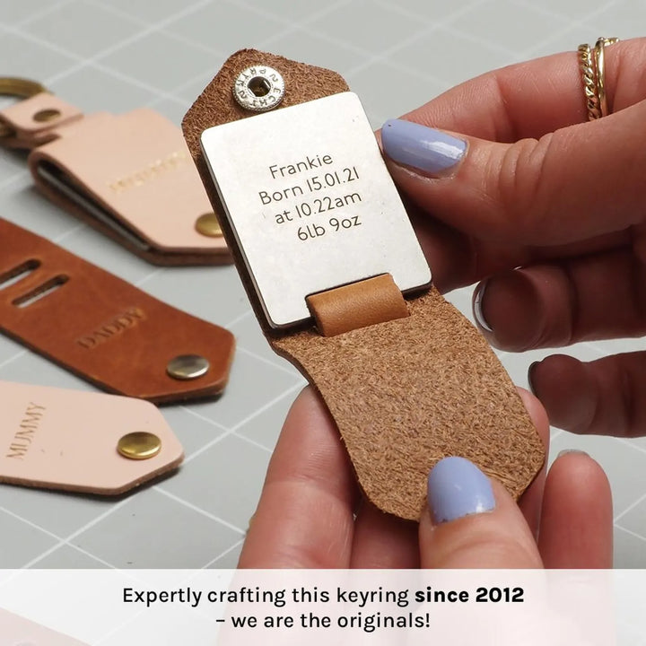Porte-clés personnalisé en cuir avec étui photo et message gravé — Pour Maman, Papa ou la famille