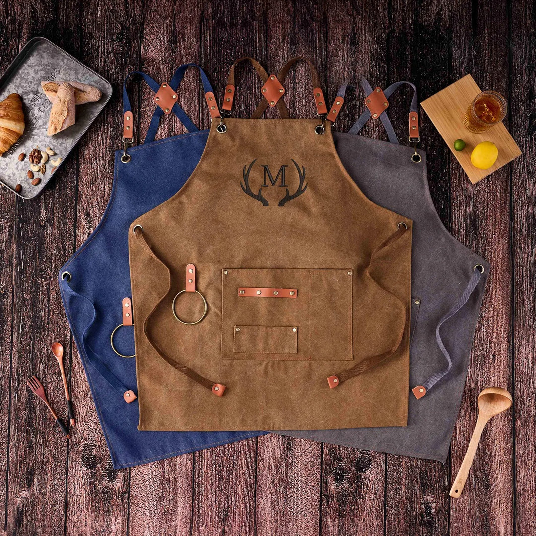 Tablier de barbecue personnalisé en toile cirée pour les papas, avec motif brodé