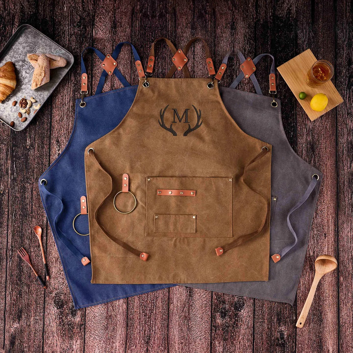 Tablier de barbecue personnalisé en toile cirée pour les papas, avec motif brodé