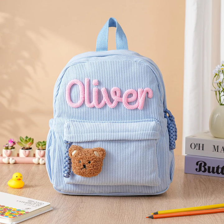Sac à dos personnalisé pour enfant – Sac à dos en velours côtelé avec nom personnalisé pour l'école