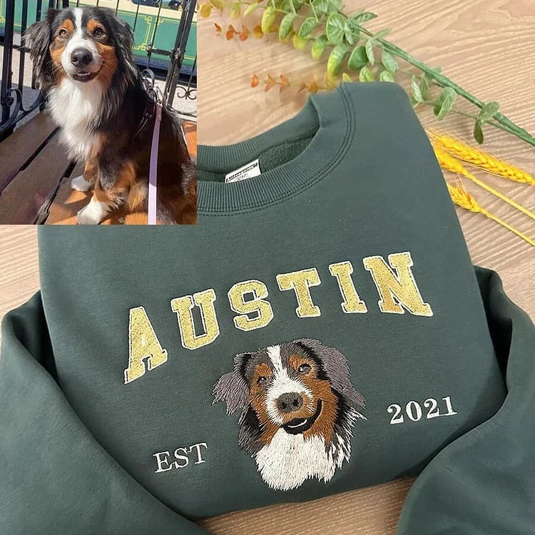 Sweat-shirt brodé personnalisé avec le visage et le nom de votre animal de compagnie, cadeau souvenir pour les amoureux des animaux