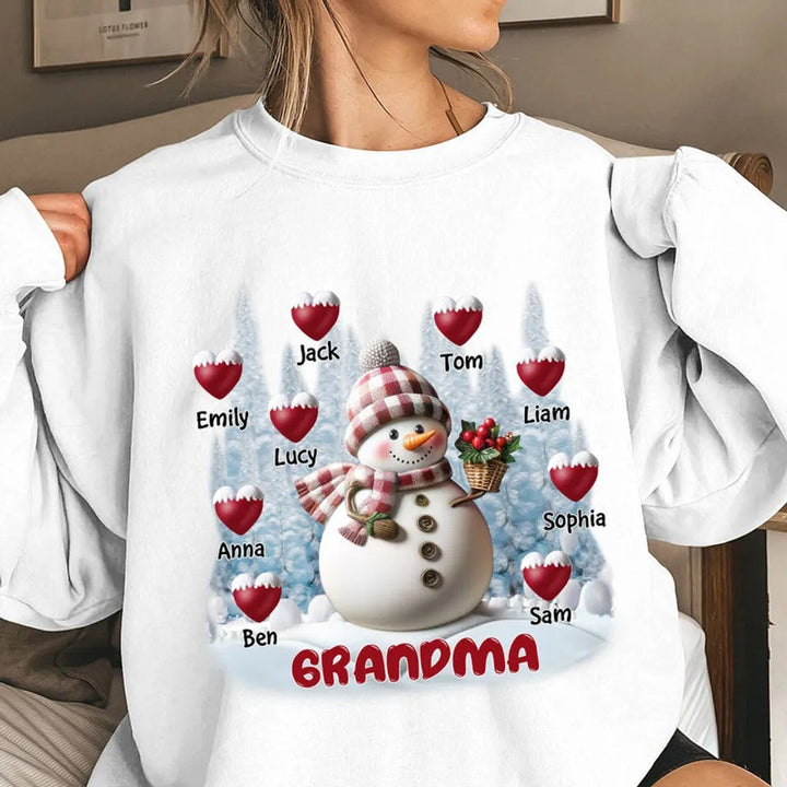 Sweat-shirt personnalisé Joyeux Noël Bonhomme de neige Grand-mère Maman Doux Cœur Enfants