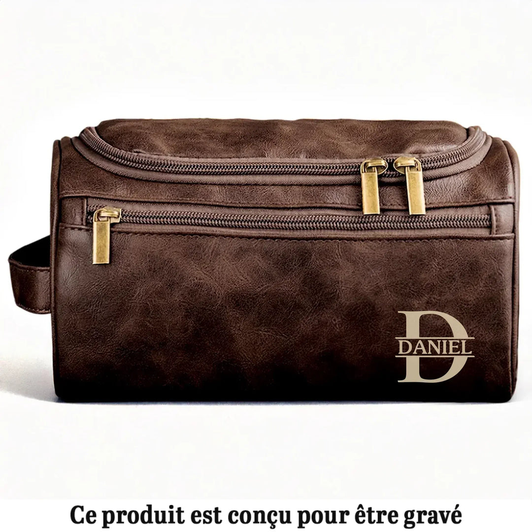 Trousse De Toilette En Cuir Gravée Personnalisée – Cadeaux D’Anniversaire Personnalisés Pour Papa, Frère, Grand-Père