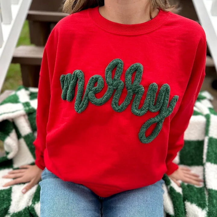 Sweat-shirt brodé en fil chenille personnalisé, cadeau de Noël