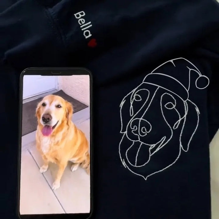 Sweat à capuche brodé personnalisé avec contour du visage de votre animal de compagnie et chapeau de Père Noël