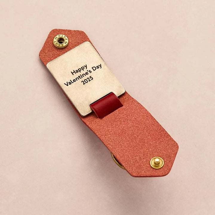 Porte-clés personnalisé en cuir avec étui photo et message gravé — Pour Maman, Papa ou la famille