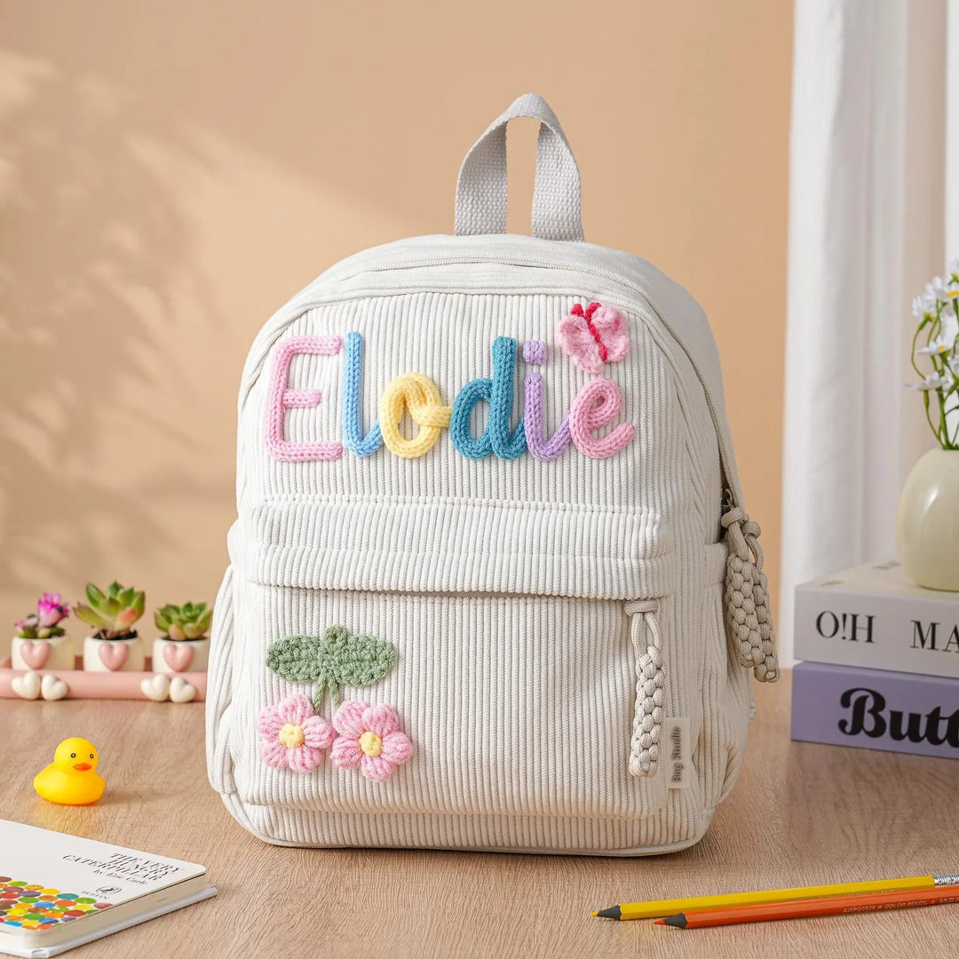 Sac à dos personnalisé pour enfant – Sac à dos en velours côtelé avec nom personnalisé pour l'école