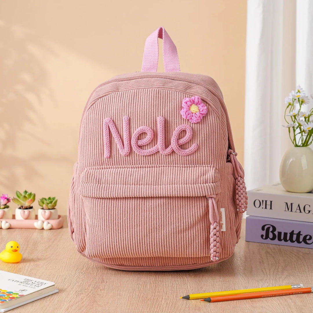 Sac à dos personnalisé pour enfant – Sac à dos en velours côtelé avec nom personnalisé pour l'école