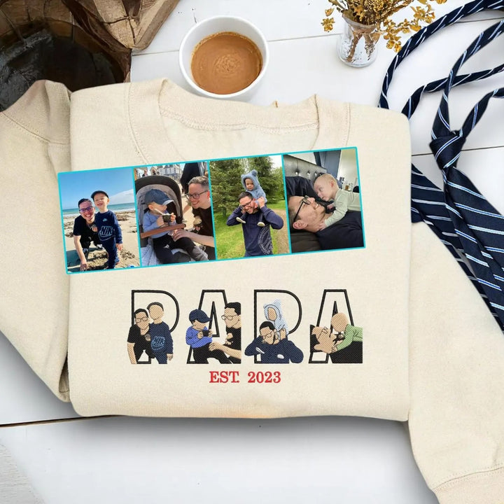 T-shirts et sweatshirts photo brodés personnalisés pour papa avec l'année EST