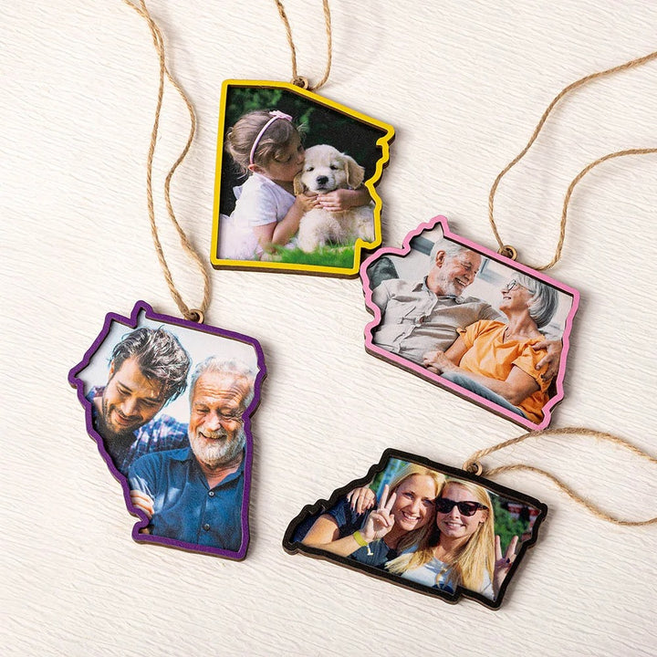 Décoration d'intérieur en bois personnalisée avec photo de carte d'état multicolore