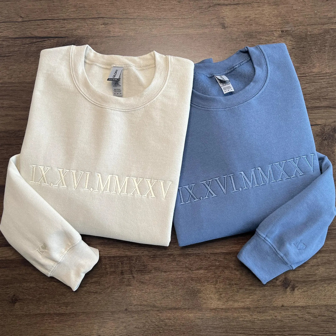 Sweat-shirt Couple Personnalisé avec Date et Chiffres Romains Brodés, Cadeau de Noël et Saint-Valentin pour Amoureux