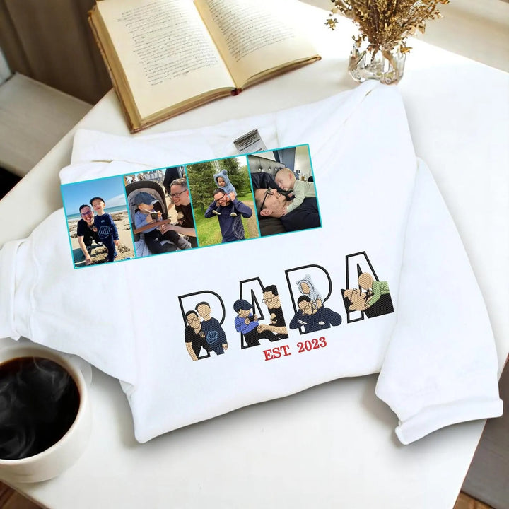 T-shirts et sweatshirts photo brodés personnalisés pour papa avec l'année EST