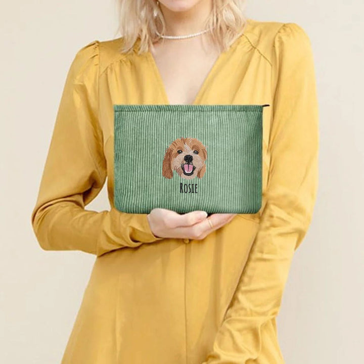 Trousse à maquillage brodée personnalisée avec portrait d'animal de compagnie