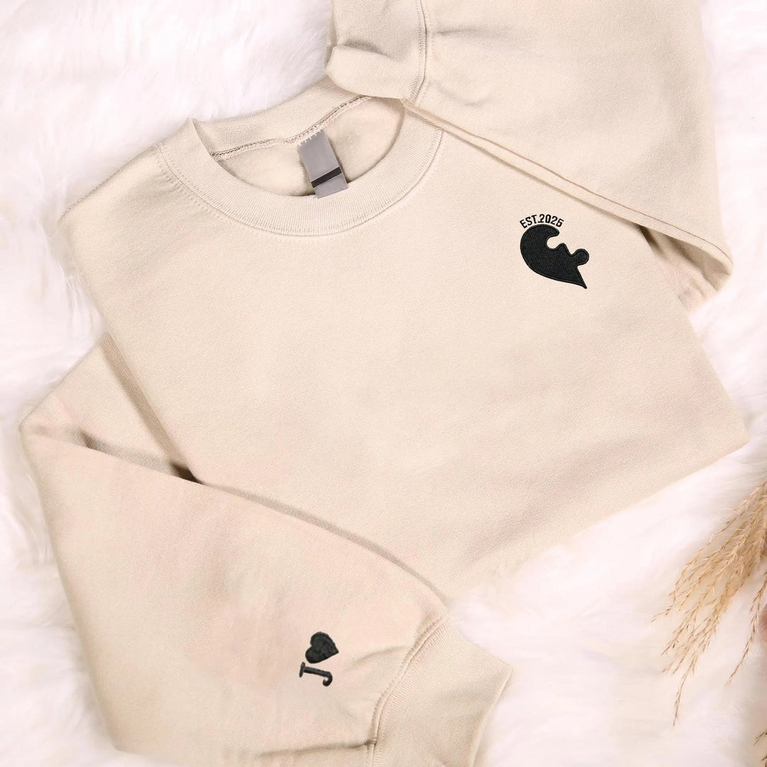 Sweat-shirt brodé pour couple, motif pièce de puzzle en forme de cœur, cadeau d'anniversaire.