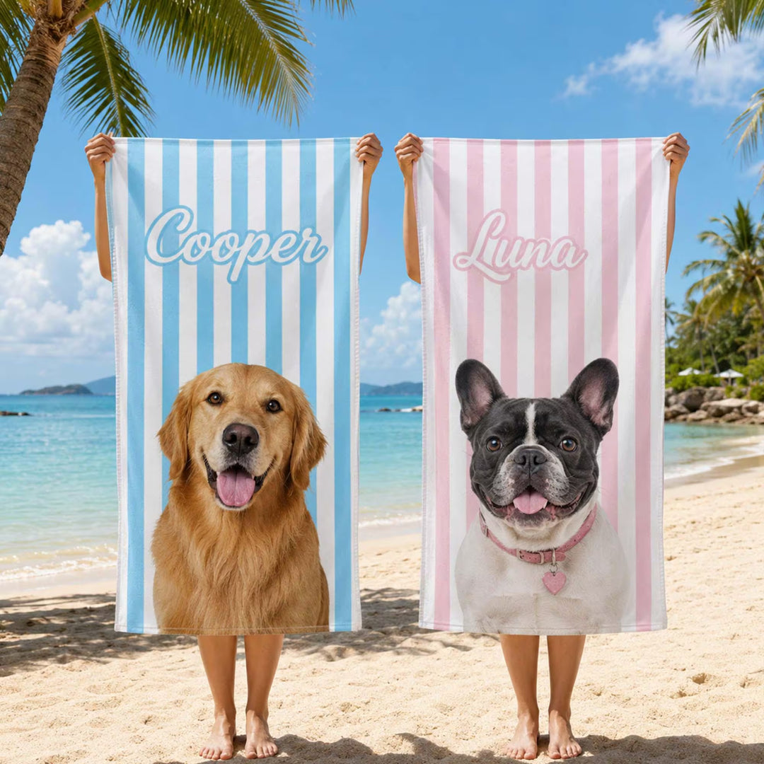Serviette de plage personnalisée avec portrait de votre animal