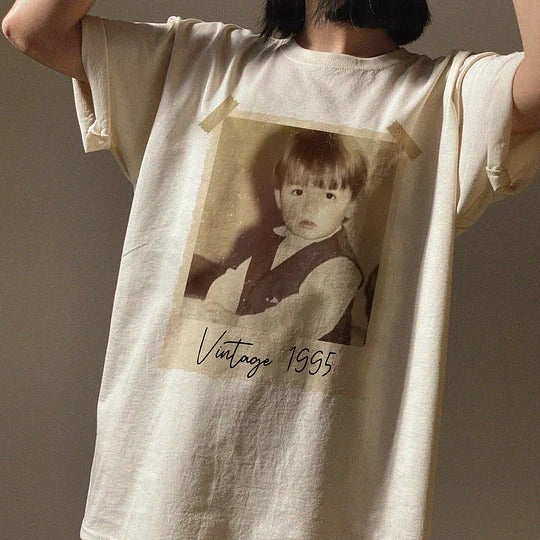T-shirt personnalisé avec photo et année vintage des années 90