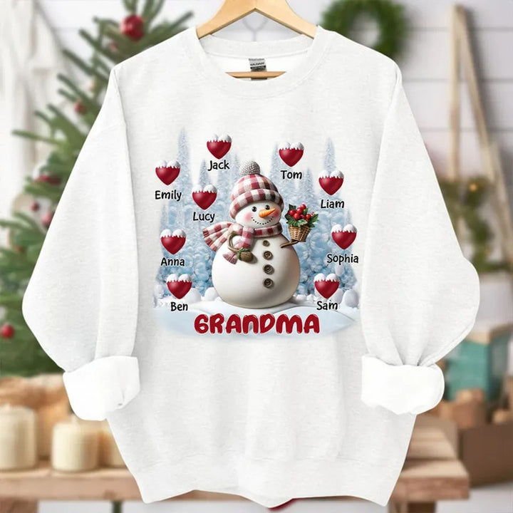 Sweat-shirt personnalisé Joyeux Noël Bonhomme de neige Grand-mère Maman Doux Cœur Enfants