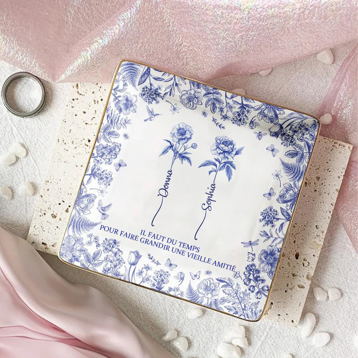 Il faut du temps pour faire grandir une vieille amitié – Vide-poche personnalisé "Toile de Jouy" pour meilleure amie