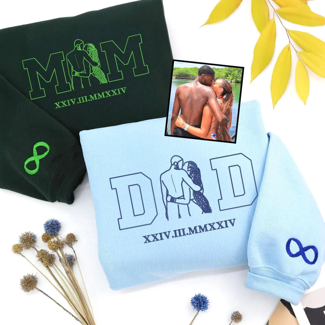 Sweat-shirts personnalisés avec photo et surnom brodés, portrait de famille et chiffres romains