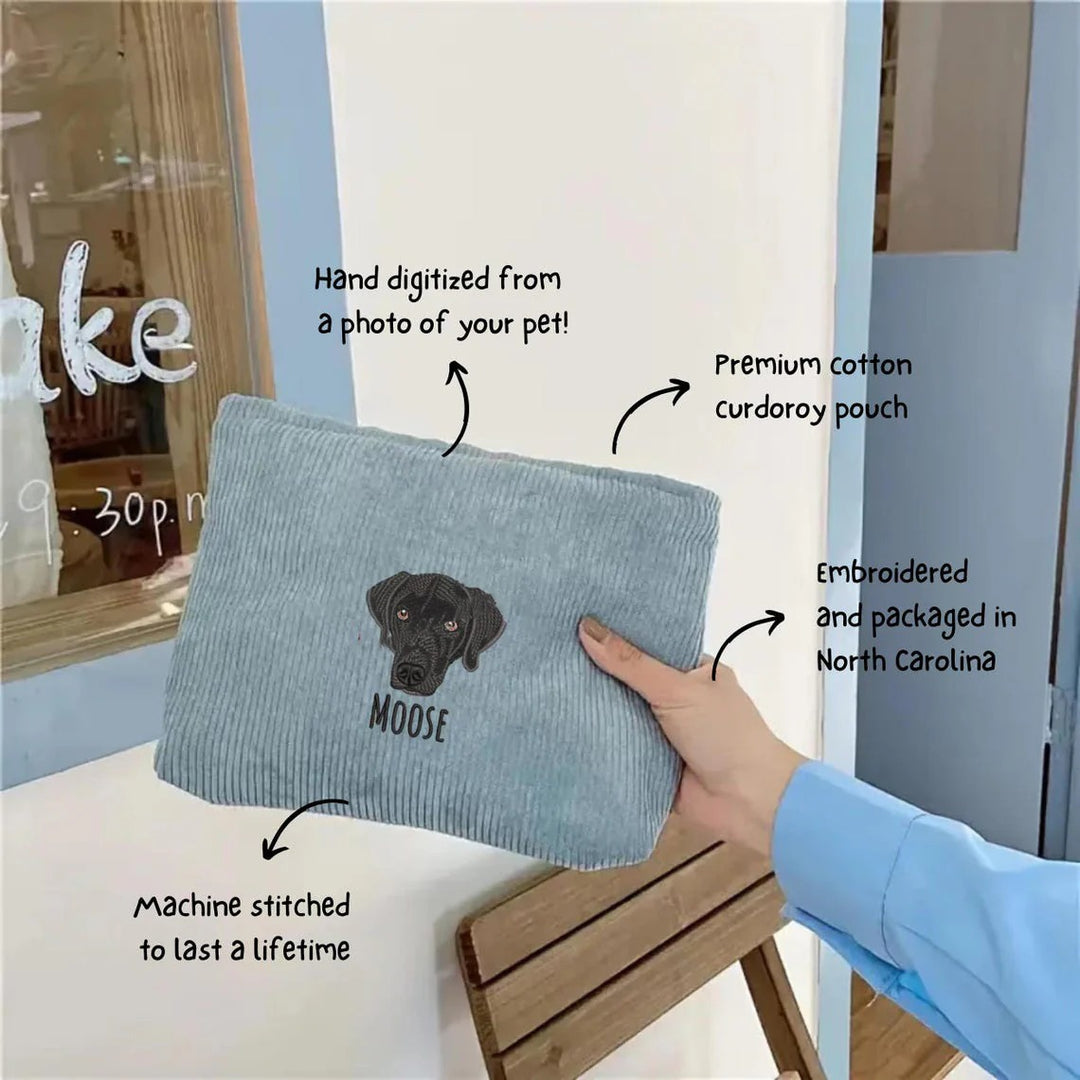 Trousse à maquillage brodée personnalisée avec portrait d'animal de compagnie