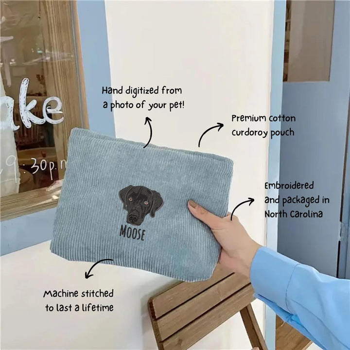 Trousse à maquillage brodée personnalisée avec portrait d'animal de compagnie
