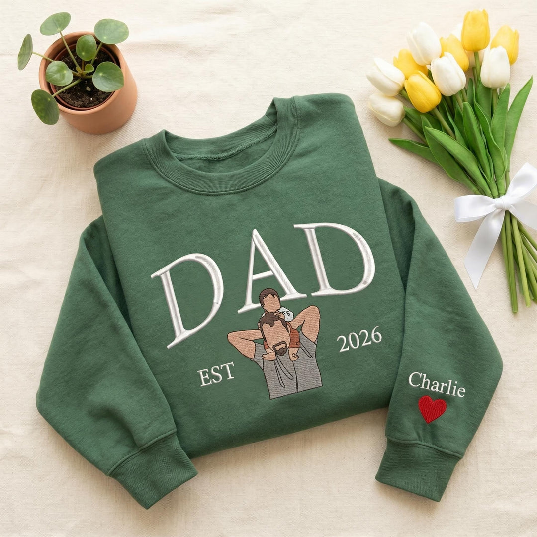 Sweat-shirts brodés personnalisés avec portrait — le cadeau idéal pour les papas.