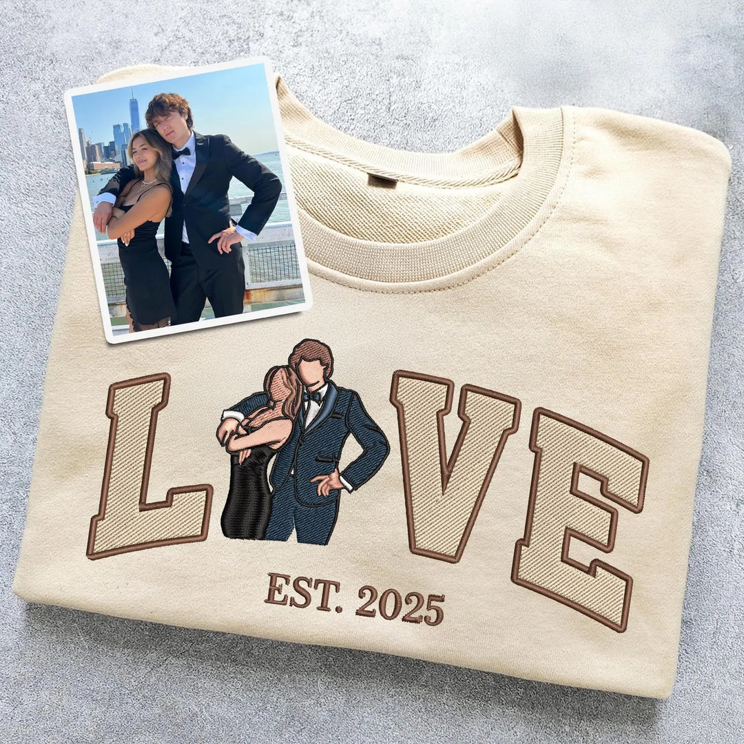 Sweat-shirt personnalisé AMOUR Broderie portrait couple