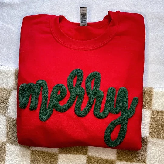 Sweat-shirt brodé en fil chenille personnalisé, cadeau de Noël