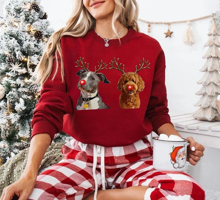 Sweat-shirt et sweat-shirt à capuche personnalisés avec imprimé de Noël représentant des rennes pour animaux de compagnie