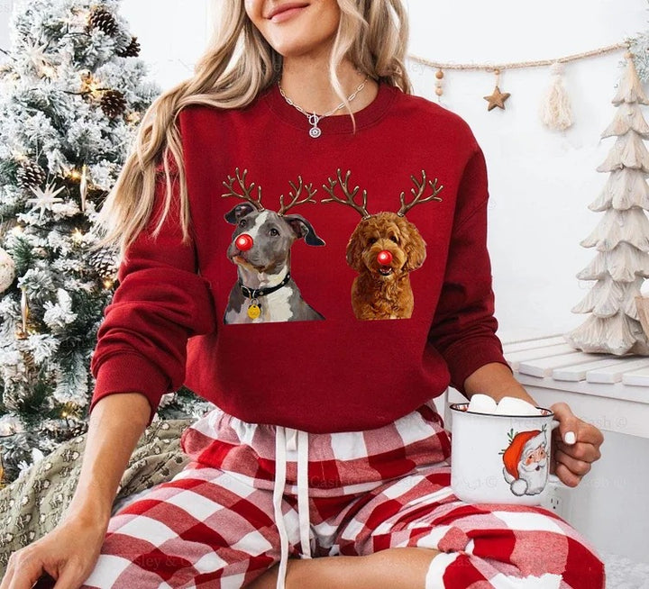 Sweat-shirt et sweat-shirt à capuche personnalisés avec imprimé de Noël représentant des rennes pour animaux de compagnie