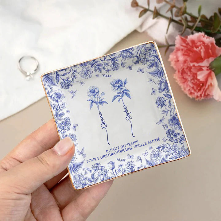 Il faut du temps pour faire grandir une vieille amitié – Vide-poche personnalisé "Toile de Jouy" pour meilleure amie