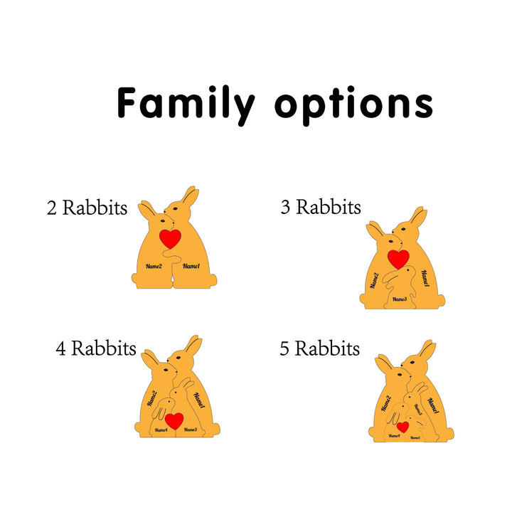 Puzzle en bois personnalisé - Famille des lapins - Décorations et cadeaux personnalisés