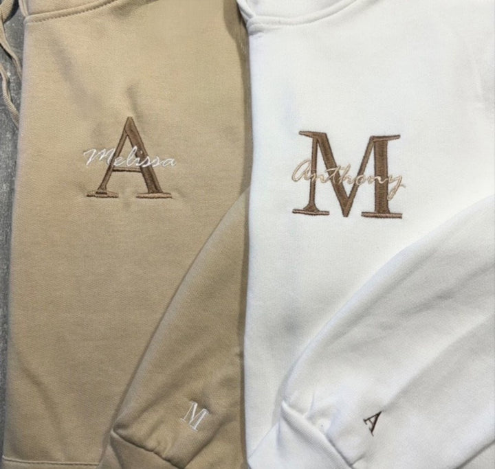 Sweat-shirts/sweats à capuche personnalisés avec nom et initiales pour couple