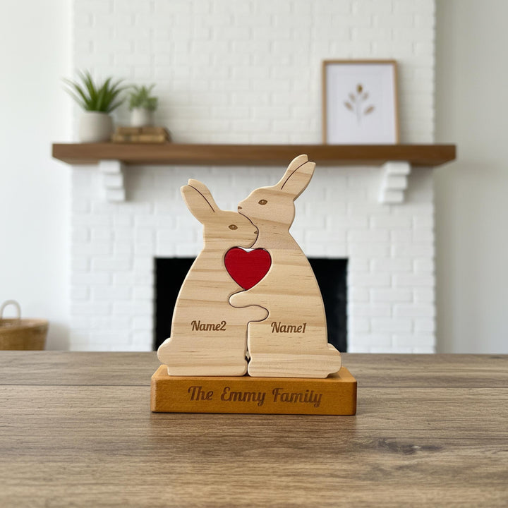 Puzzle en bois personnalisé - Famille des lapins - Décorations et cadeaux personnalisés