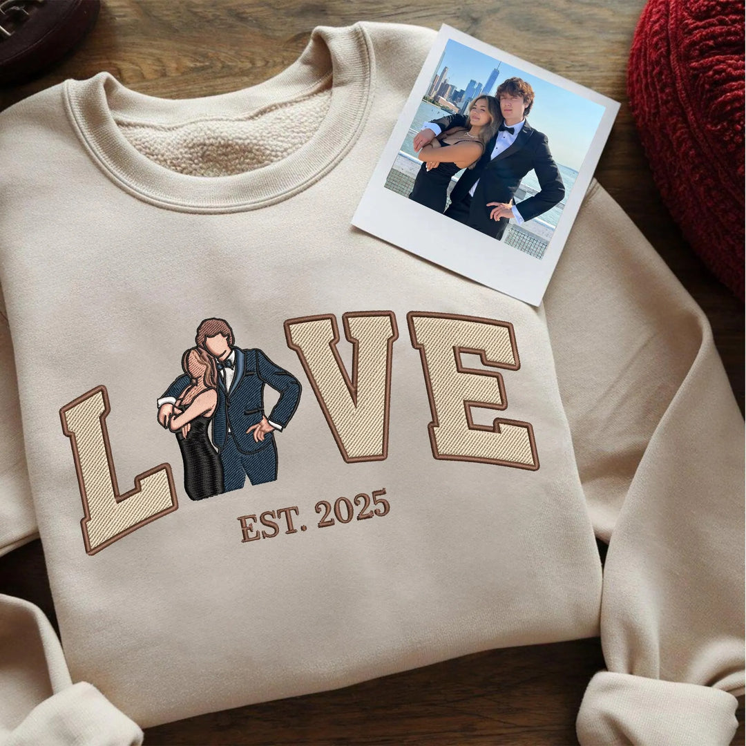 Sweat-shirt personnalisé AMOUR Broderie portrait couple
