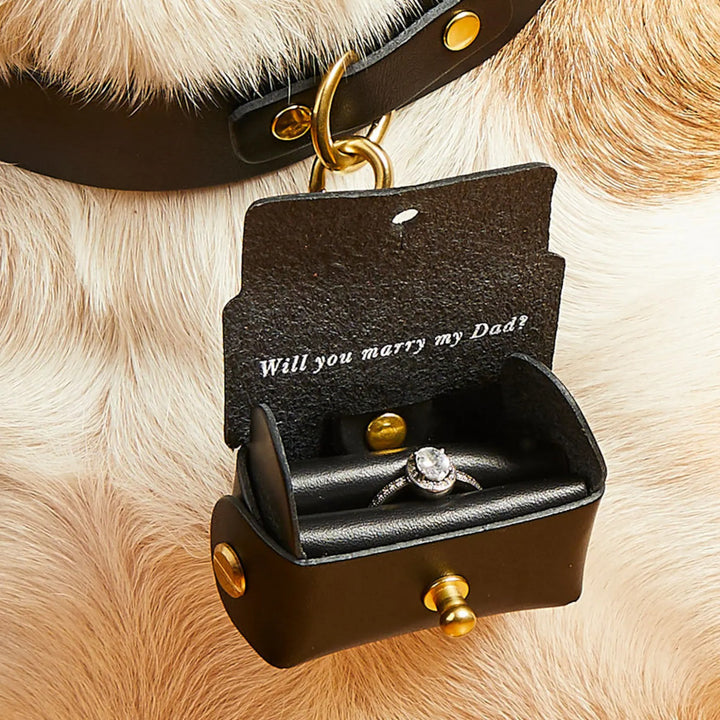 Pochette personnalisée pour bague de fiançailles avec chien | Boîte à bagues en cuir pour faire une demande en mariage avec votre chien