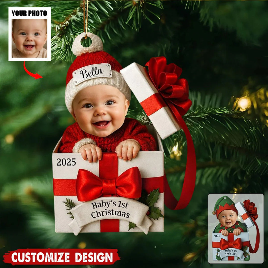 Coffret cadeau de Noël personnalisé avec photo du premier Noël de bébé - Cadeau pour bébé