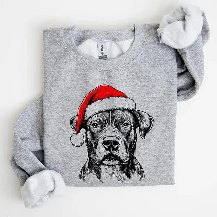 Sweat-shirt - Col rond personnalisé avec motif de chapeau de Père Noël pour chien/chat