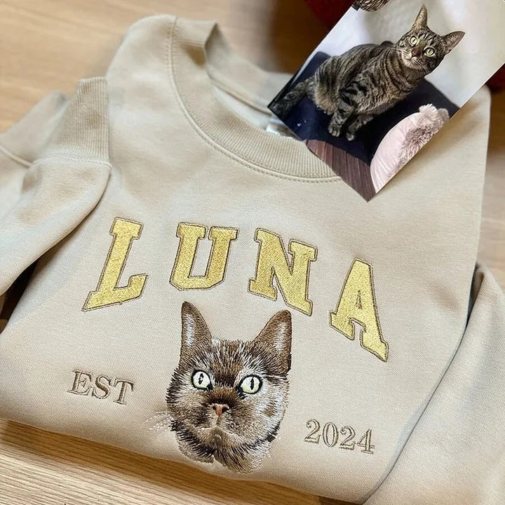 Sweat-shirt brodé personnalisé avec le visage et le nom de votre animal de compagnie, cadeau souvenir pour les amoureux des animaux