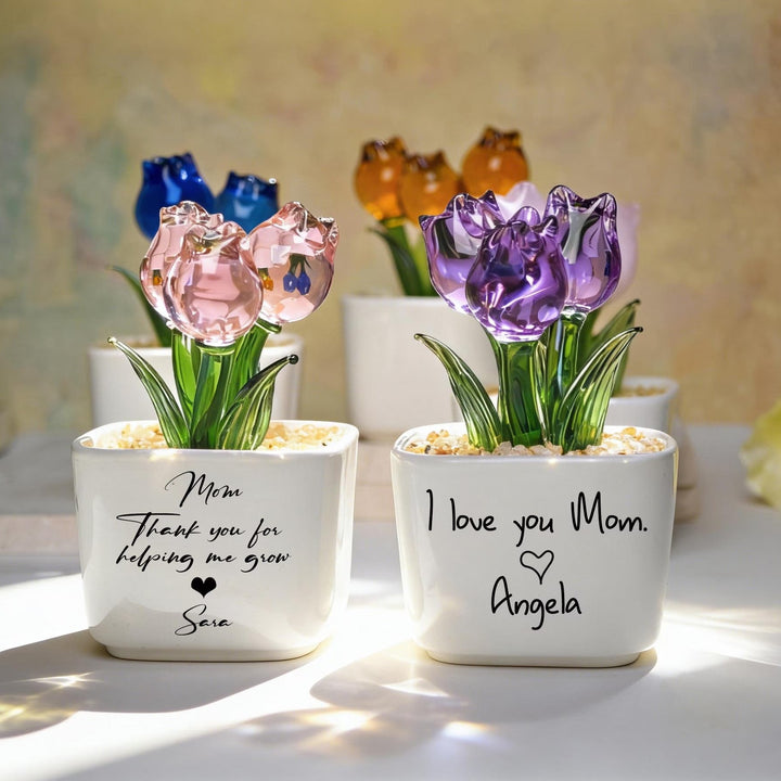 Tulipes éternelles en verre, Cadeau floral pour maman, Cadeaux pour la fête des Mères