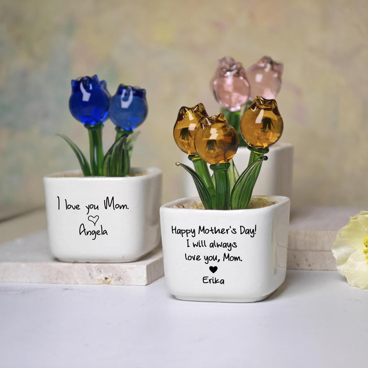 Tulipes éternelles en verre, Cadeau floral pour maman, Cadeaux pour la fête des Mères