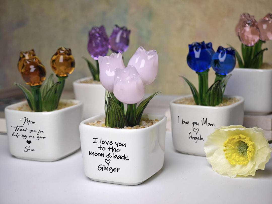 Tulipes éternelles en verre, Cadeau floral pour maman, Cadeaux pour la fête des Mères