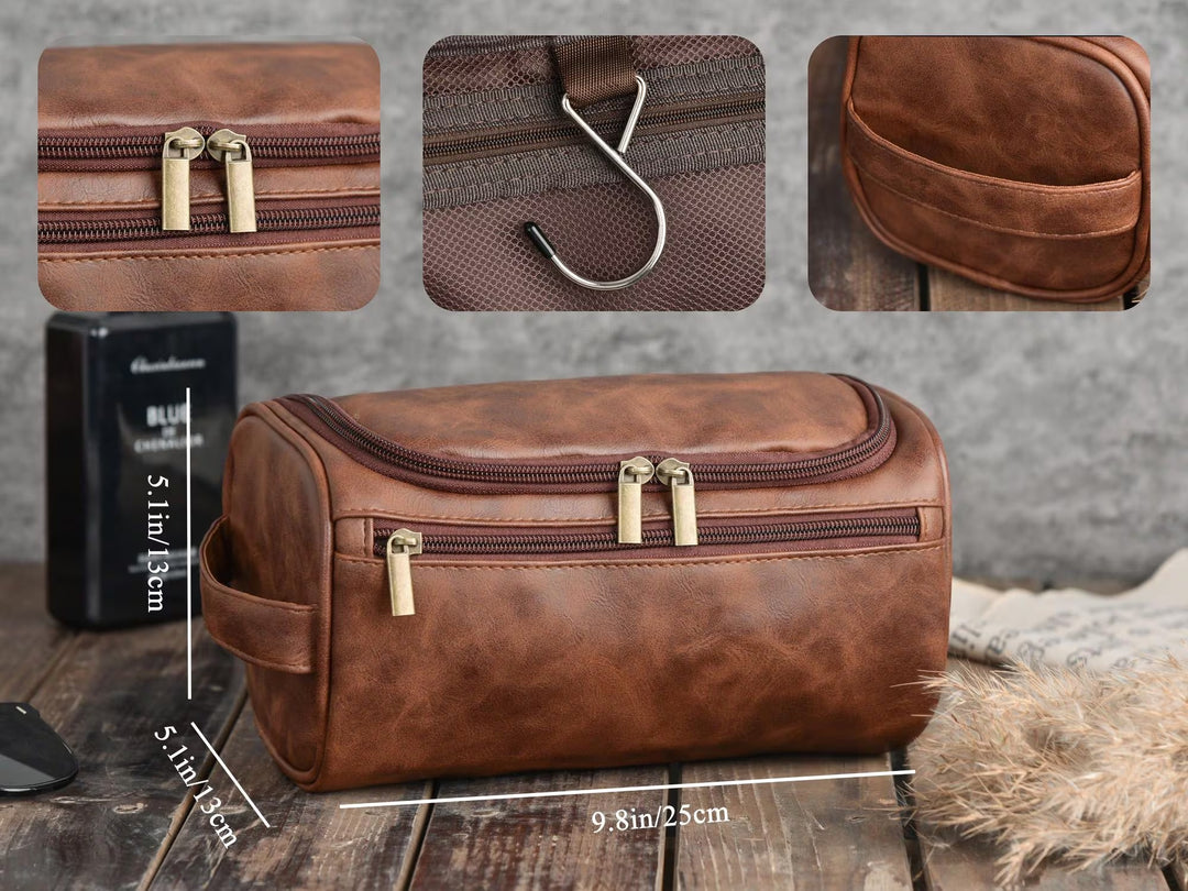 Portrait Personnalisé - Trousse de Toilette Homme en Cuir, Cadeau Unique pour Père