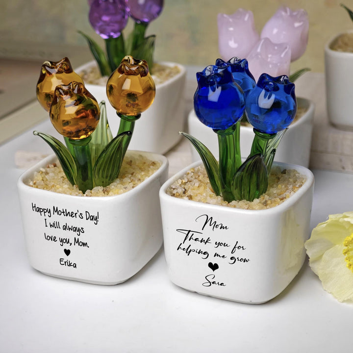 Tulipes éternelles en verre, Cadeau floral pour maman, Cadeaux pour la fête des Mères