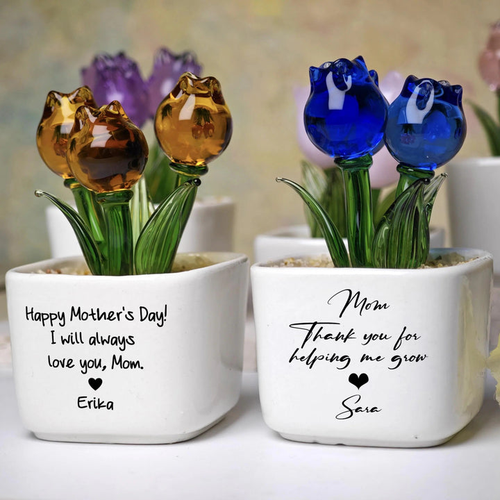 Tulipes éternelles en verre, Cadeau floral pour maman, Cadeaux pour la fête des Mères
