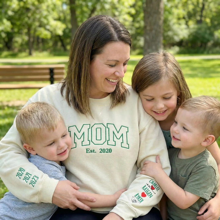 Sweat-shirt brodé pour maman avec le prénom et date de l'enfant