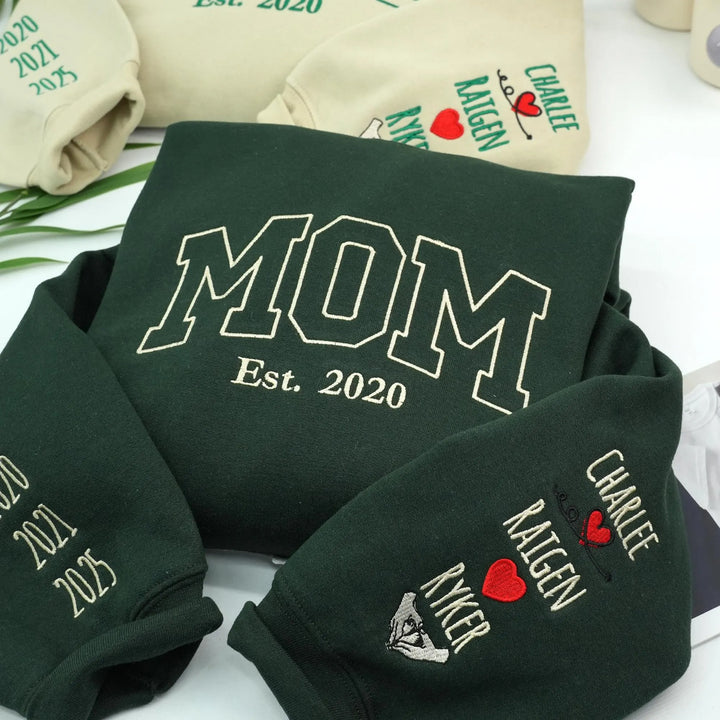 Sweat-shirt brodé pour maman avec le prénom et date de l'enfant
