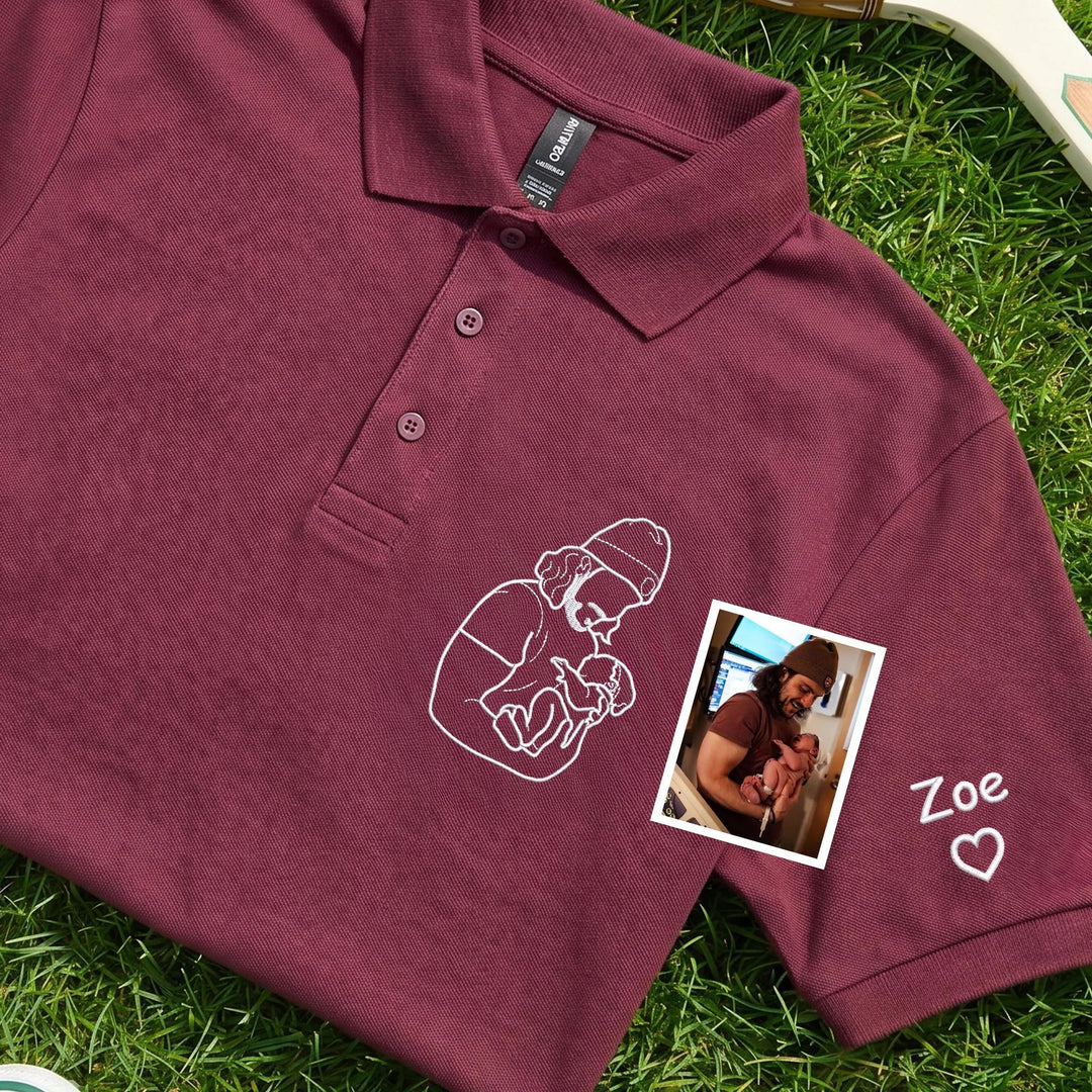 Polo brodé avec la silhouette de papa – Cadeau pour la fête des Pères